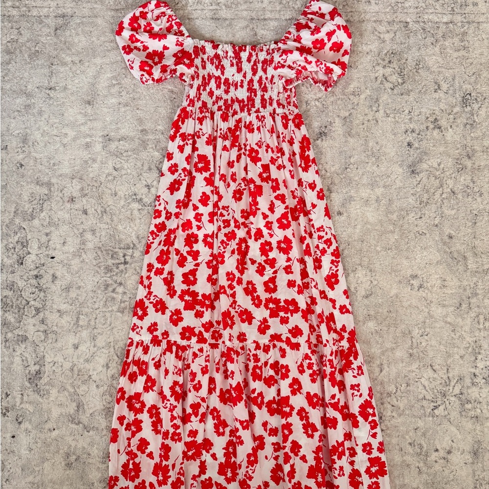Zara Floral Red and White Brunch Maxi Dress